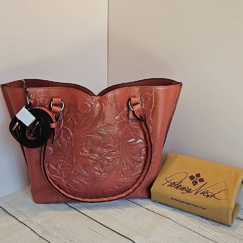 NWOT Patricia Nash Vintage Cavo Tooled Leather Marion Tote Old Rose